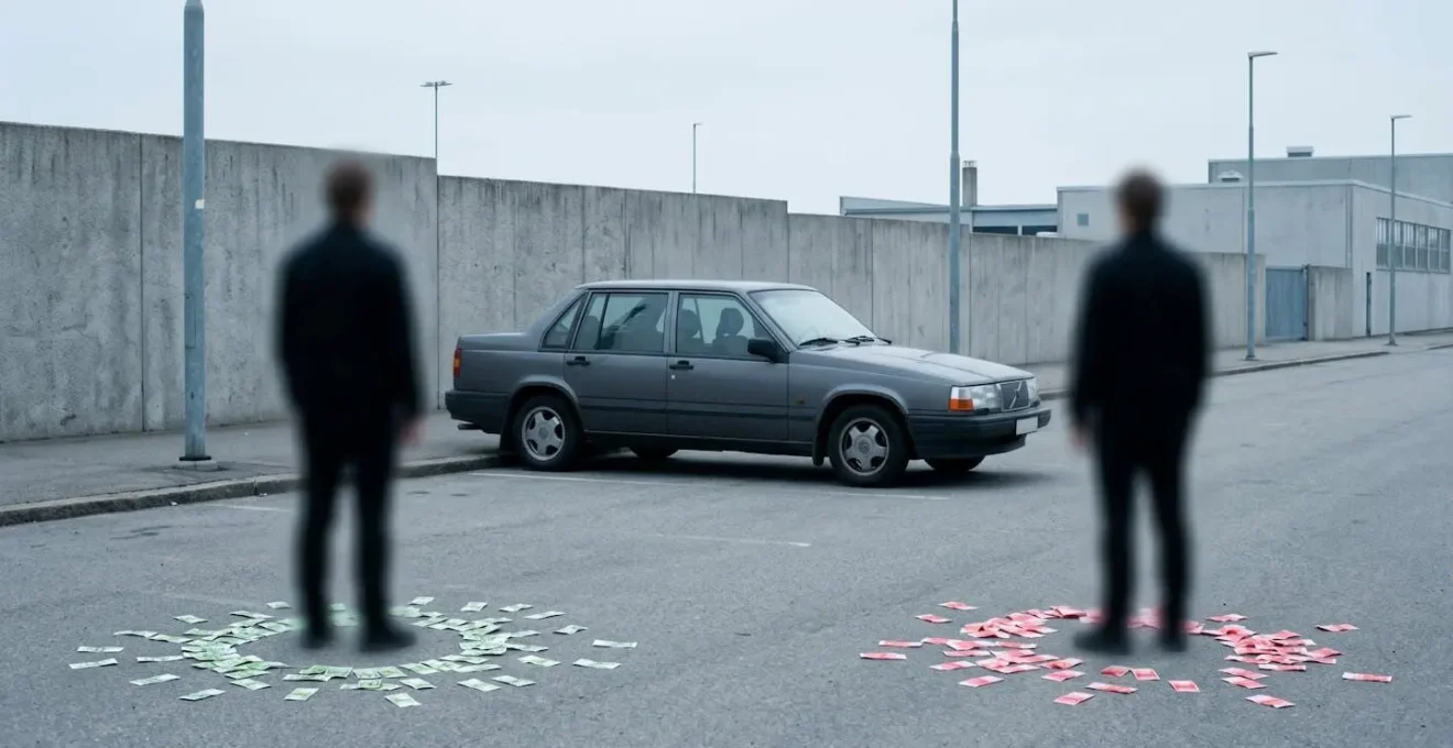 Deux silhouettes de dos devant une voiture, l'une avec des billets verts, l'autre avec des billets rouges, symbolisant la différence de prime.