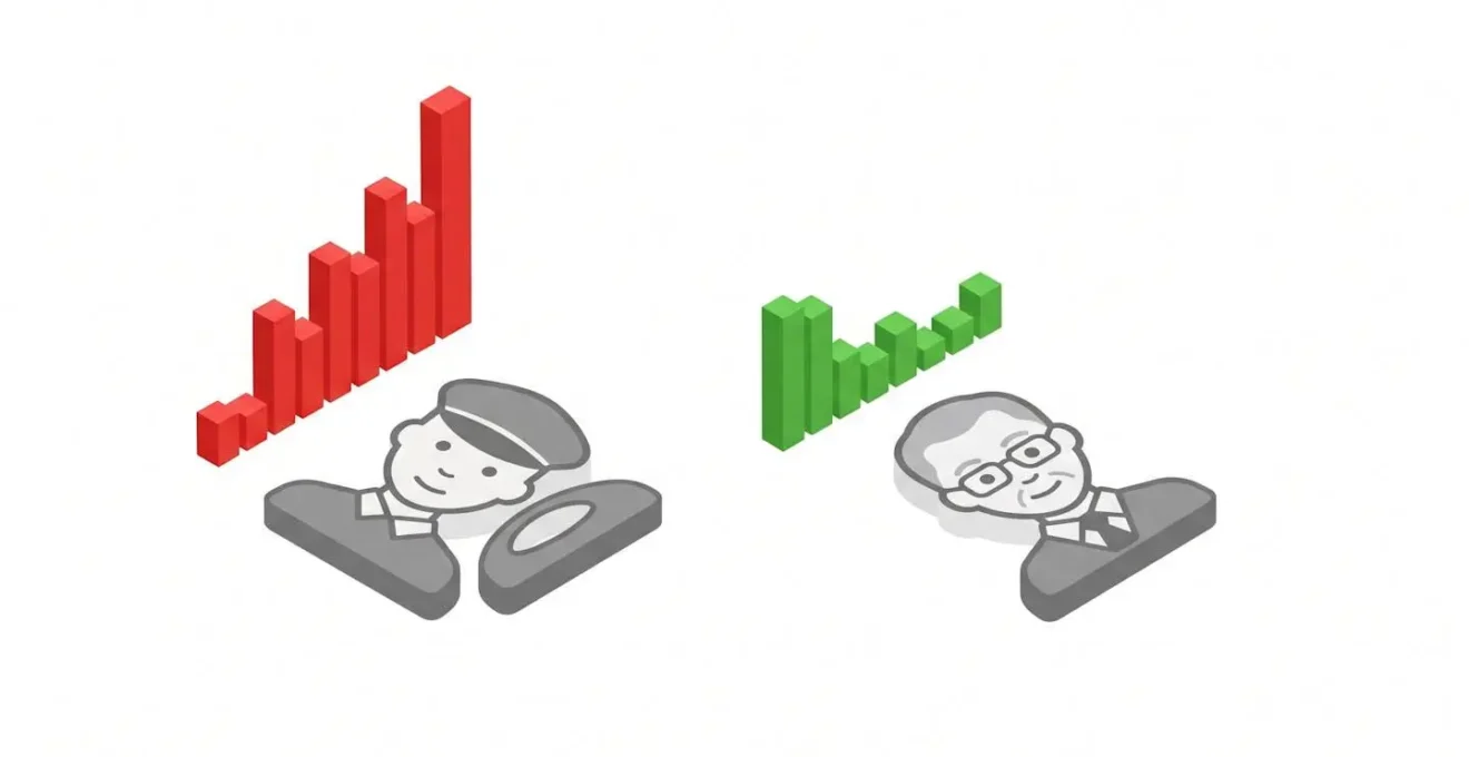 Icônes 3D de deux conducteurs avec des graphiques barres rouge et verte, illustrant l'impact du profil sur la prime.
